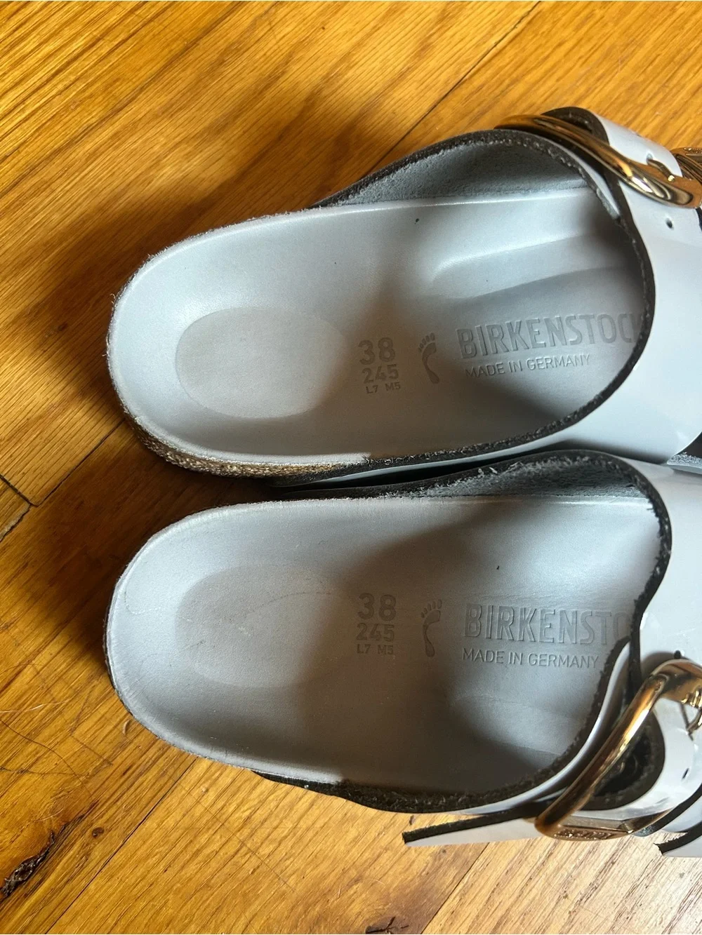 Birkenstock Arizona Big Buckle High Shine Stone Coin Leather Sandals EU 38 GRAY